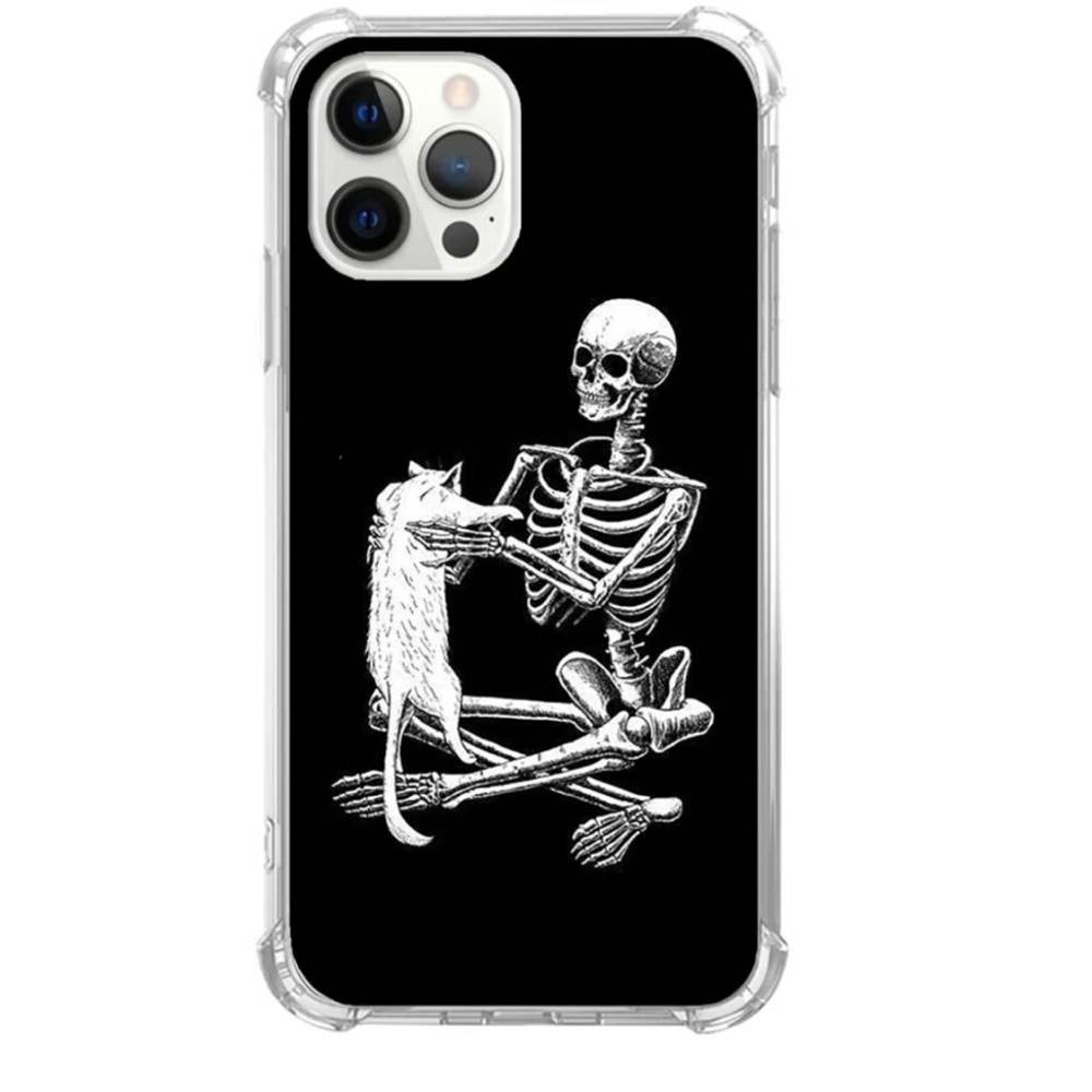 Black Skeleton & Cat Phone Case for Dogs Lovers